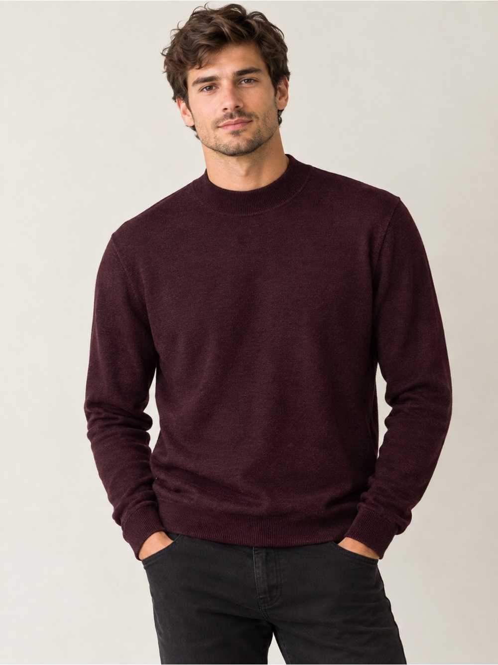 Brooks Brothers Men’s Extra Fine Italian Merino Wool Sweater Burgundy Crewneck
